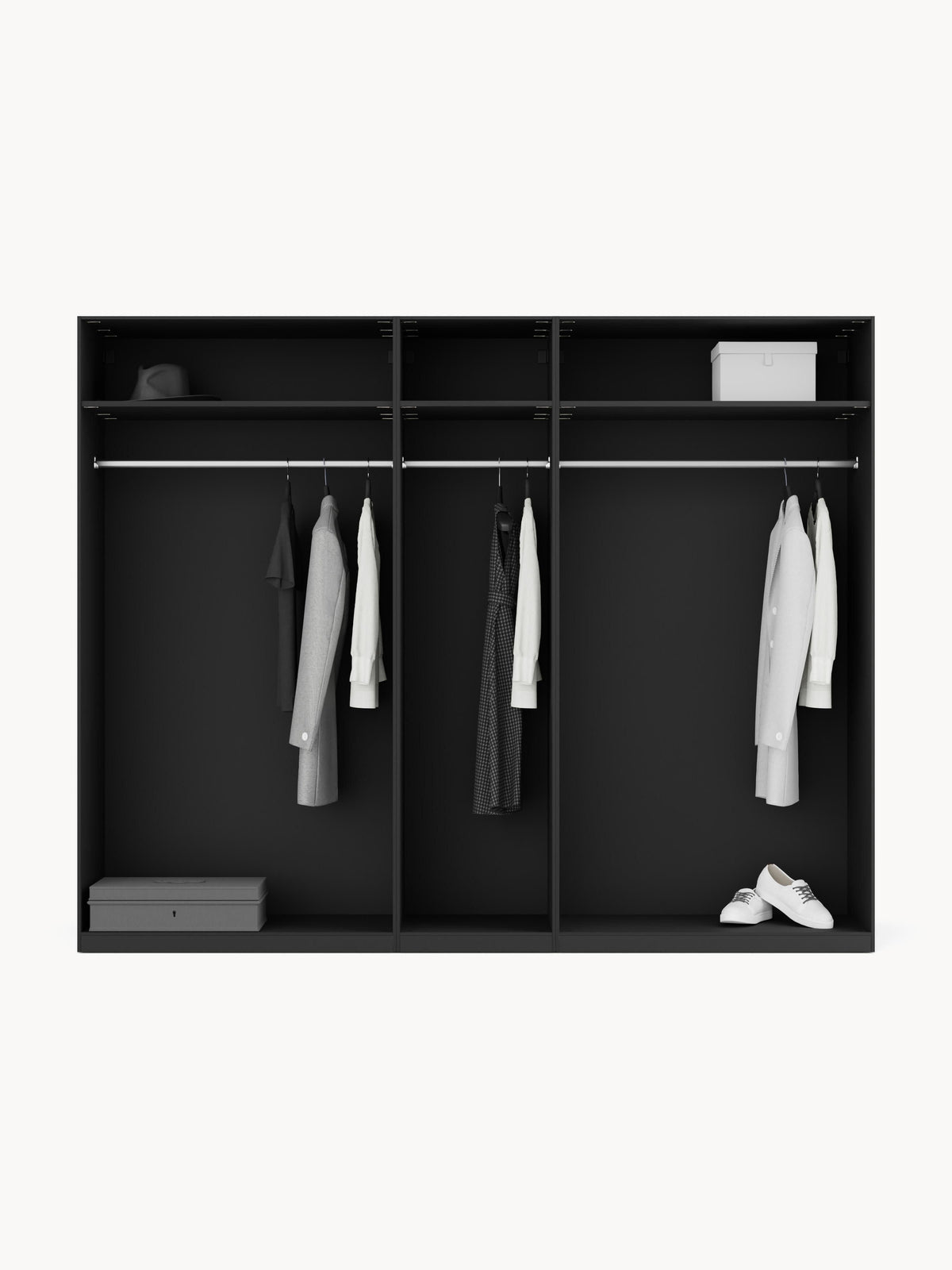 Leon Modular Wardrobe with Hinged Doors, 250 cm Wide, in Various Sizes