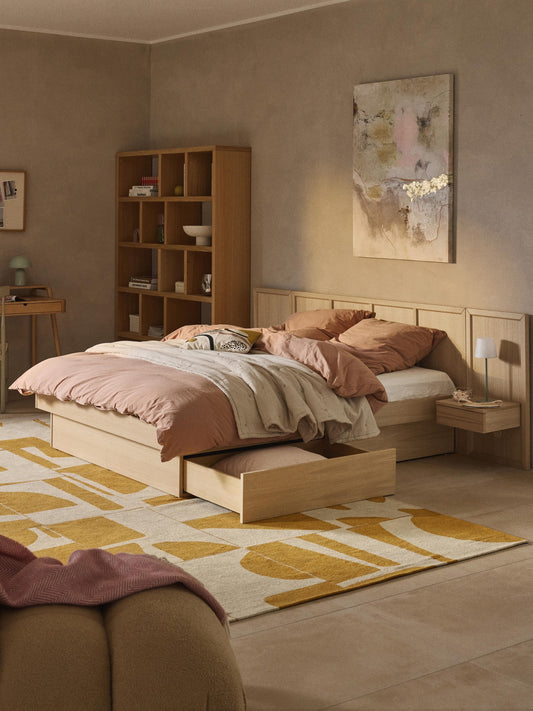 Nanto Bed Made from Wood with Headboard and Bedside Tables