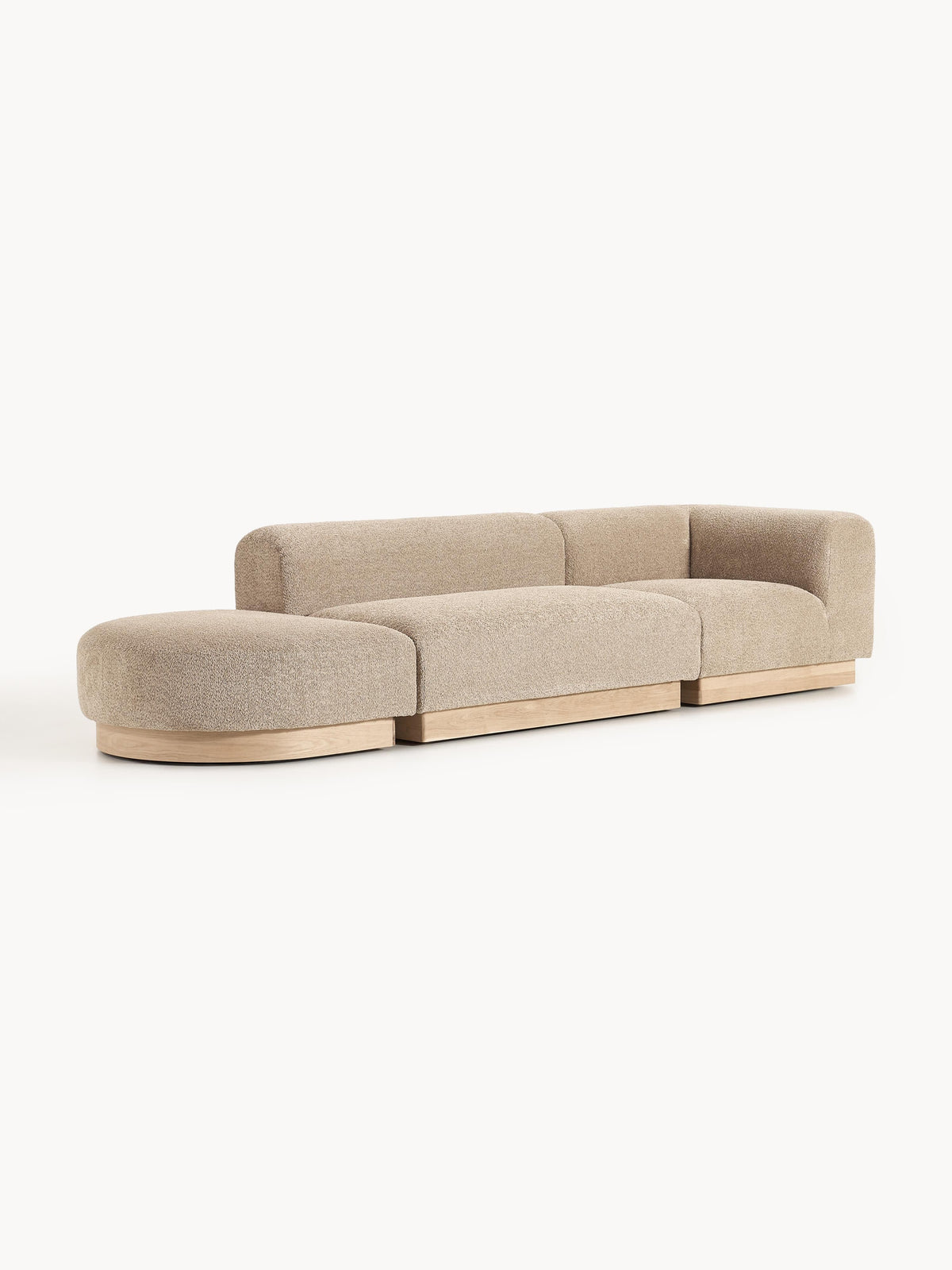 Natalie Teddy Bouclé Ottoman, Modular, with Stool (Left/Right)