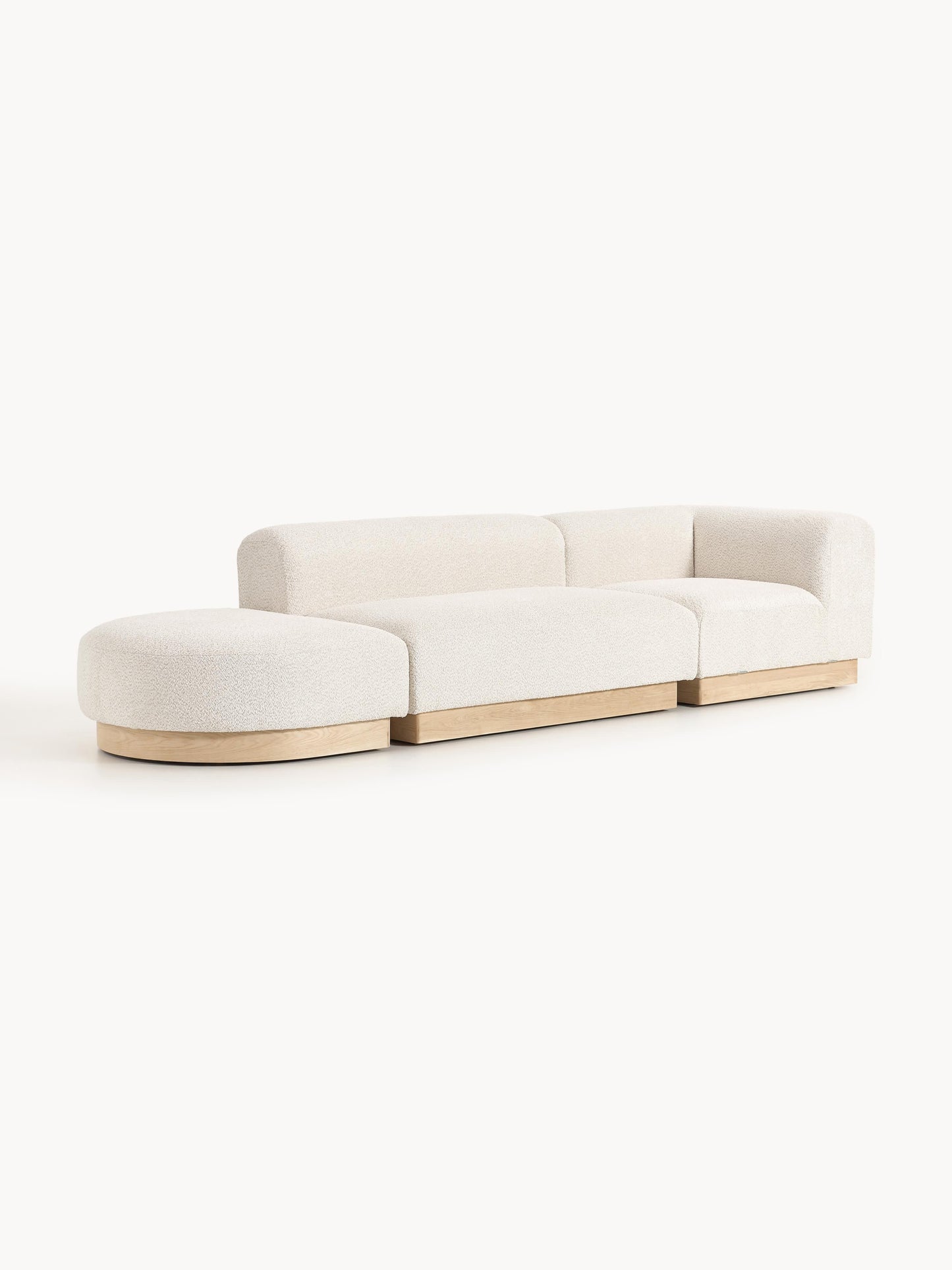 Natalie Teddy Bouclé Ottoman, Modular, with Stool (Left/Right)