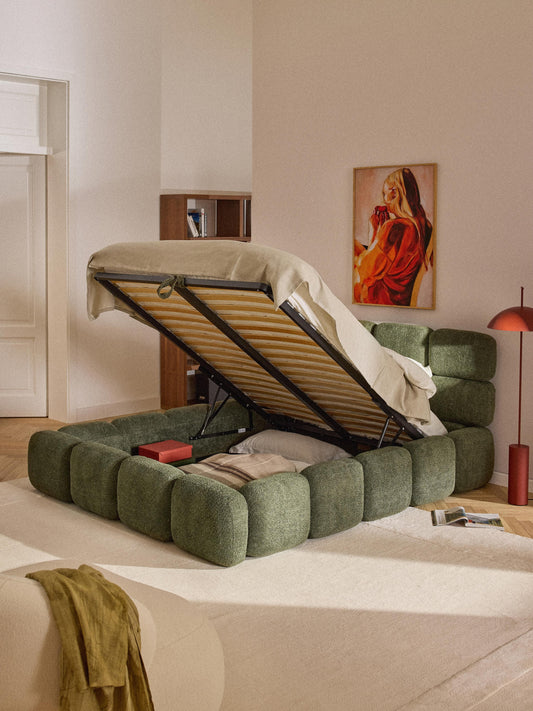 Tayla Upholstered Bed with Teddy Bouclé Cover and Storage