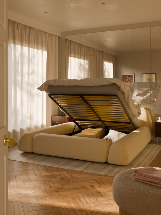 Wolke Storage Bed in Bouclé, Upholstered