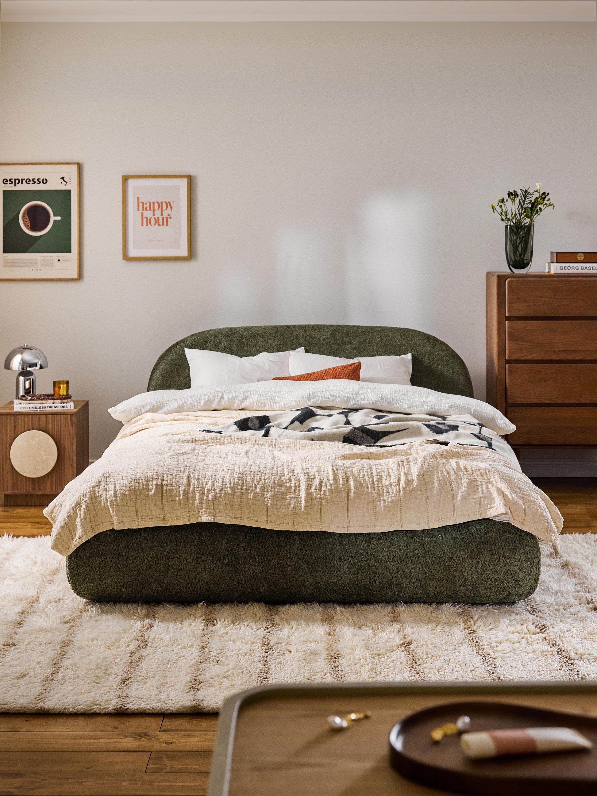 Alba Upholstered Bed with Teddy Bouclé Cover