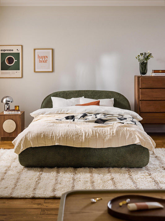 Alba Upholstered Bed with Teddy Bouclé Cover