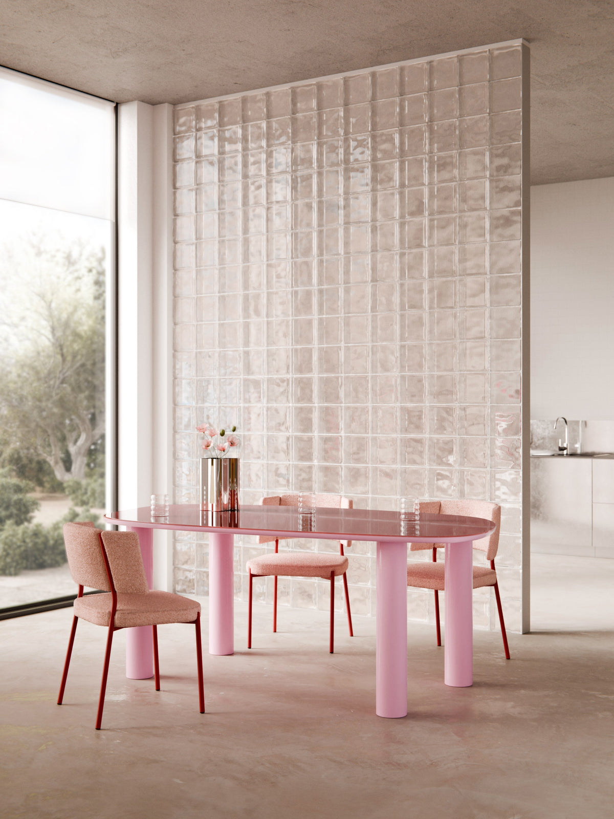 Beni Glass-Top Dining Table, Organic, 200 x 110 cm