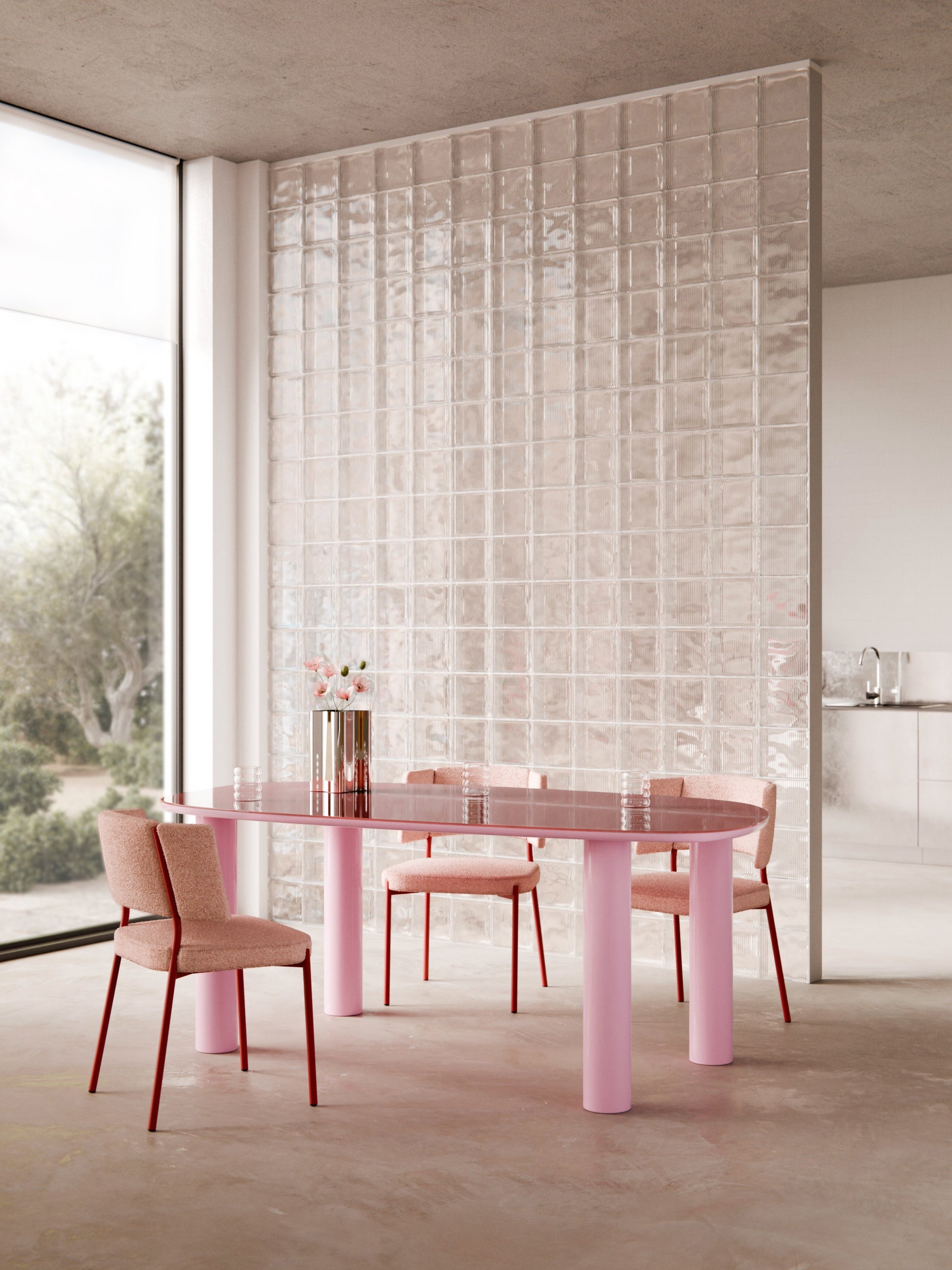 Beni Glass-Top Dining Table, Organic, 200 x 110 cm