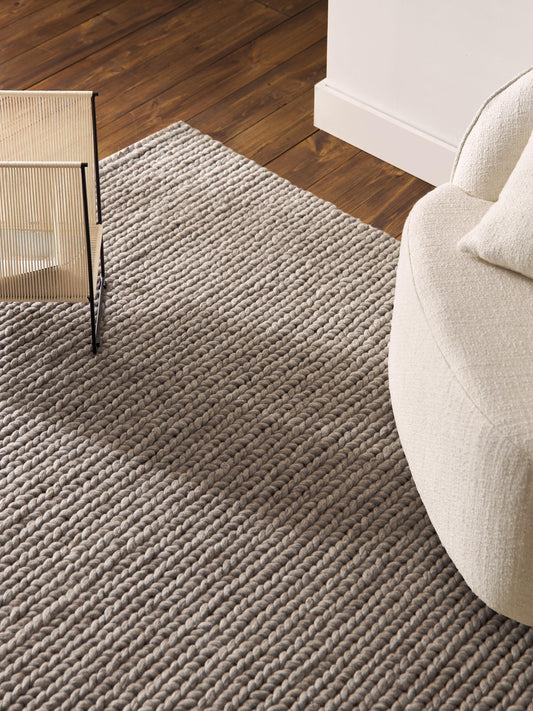 Bruna Rug in Handmade Wool with Braided Texture