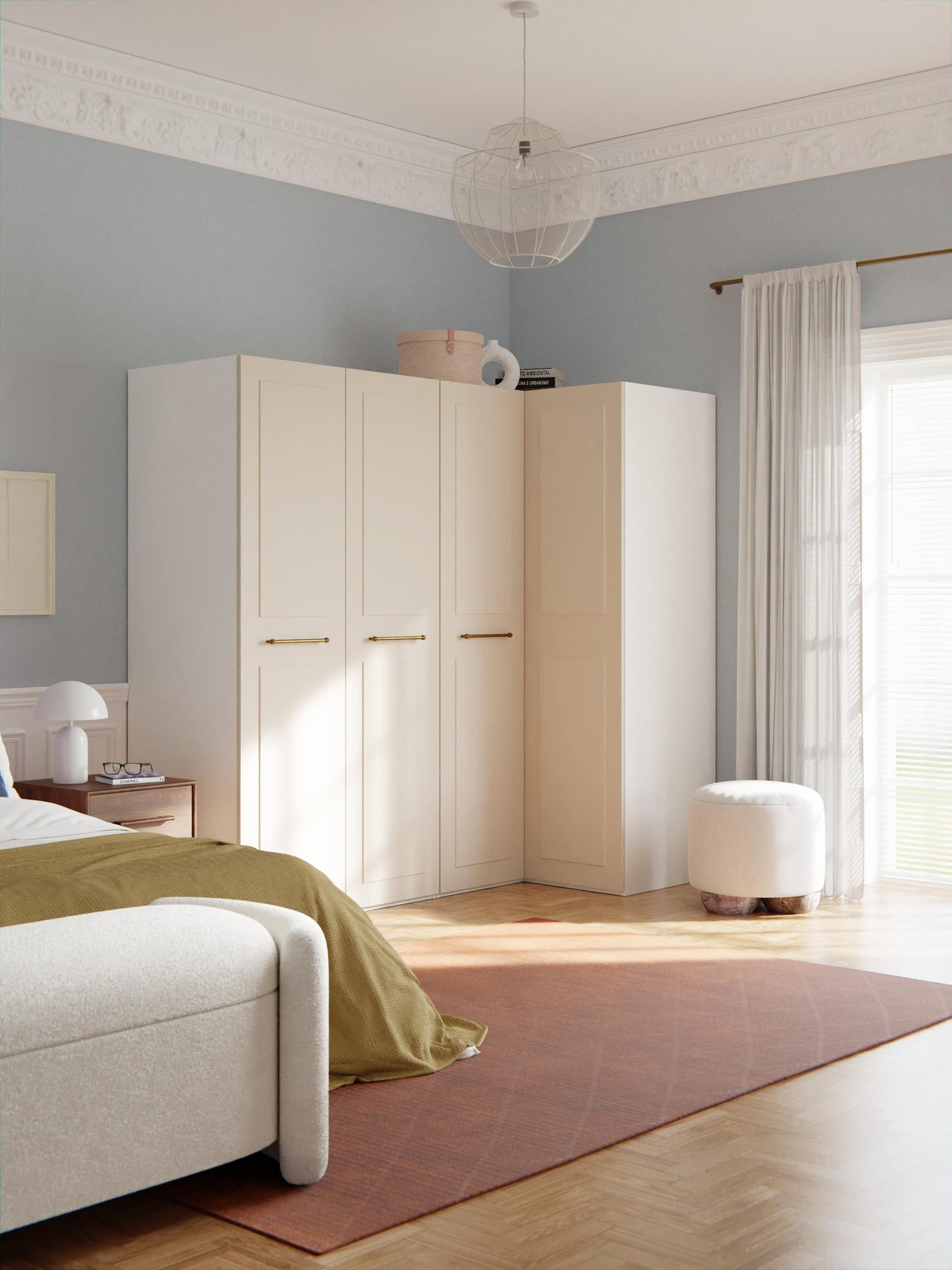 Charlotte Corner Wardrobe, Modular, in Various Sizes, 215 cm Wide