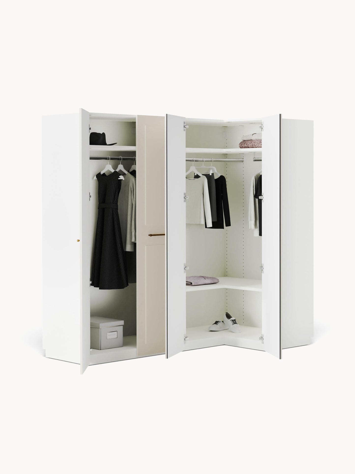 Charlotte Corner Wardrobe, Modular, in Various Sizes, 215 cm Wide