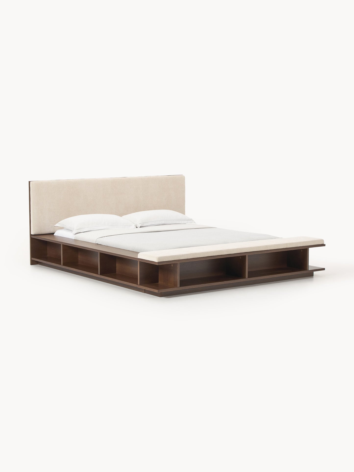 Clark Wood Bed Frame with Bench and Side Shelves