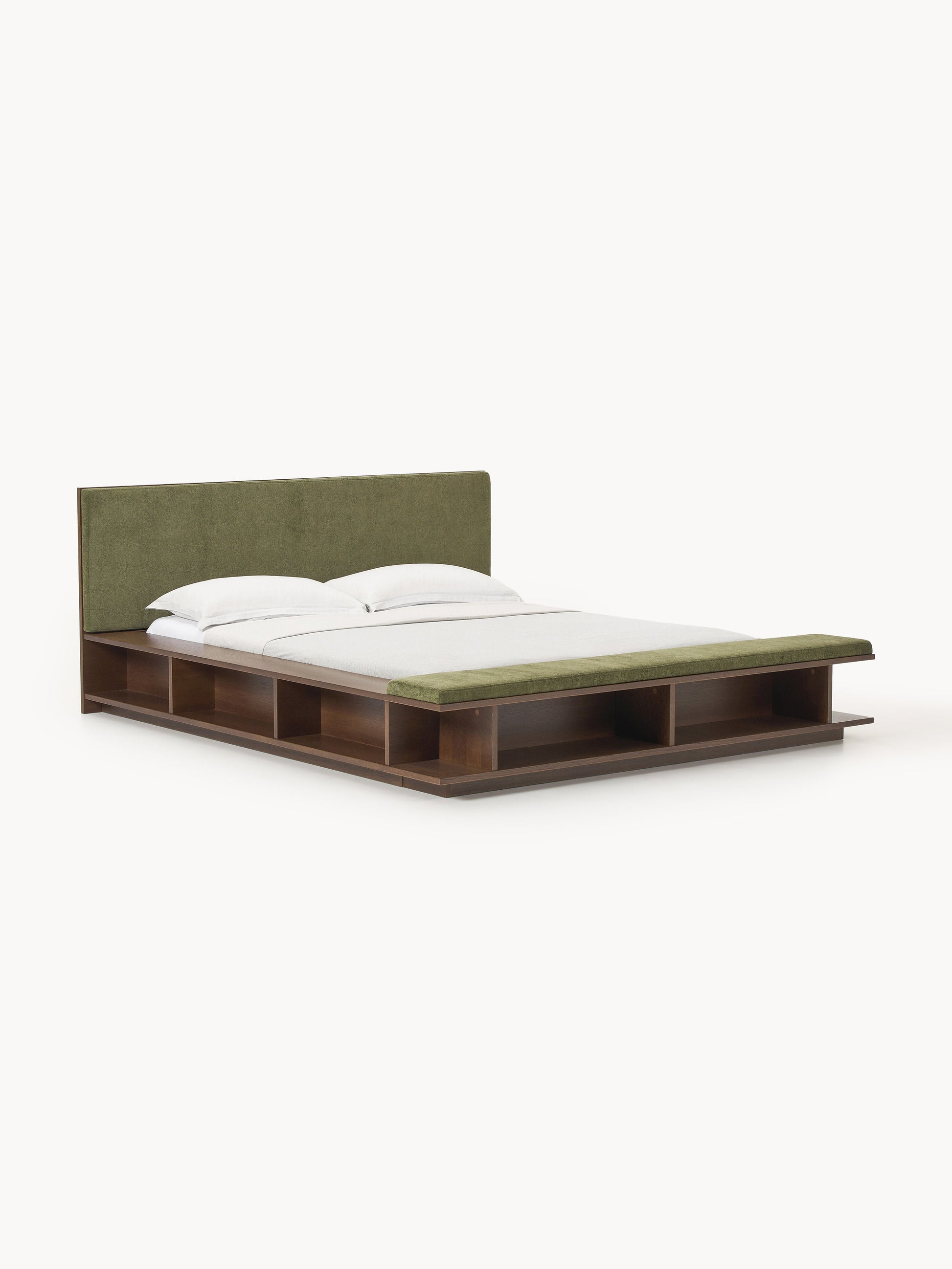 Clark Wood Bed Frame with Bench and Side Shelves