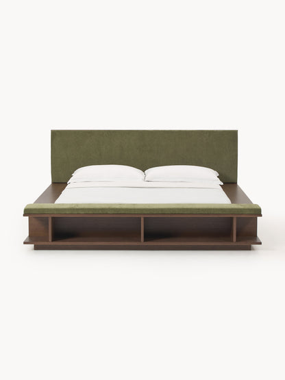 Clark Wood Bed Frame with Bench and Side Shelves
