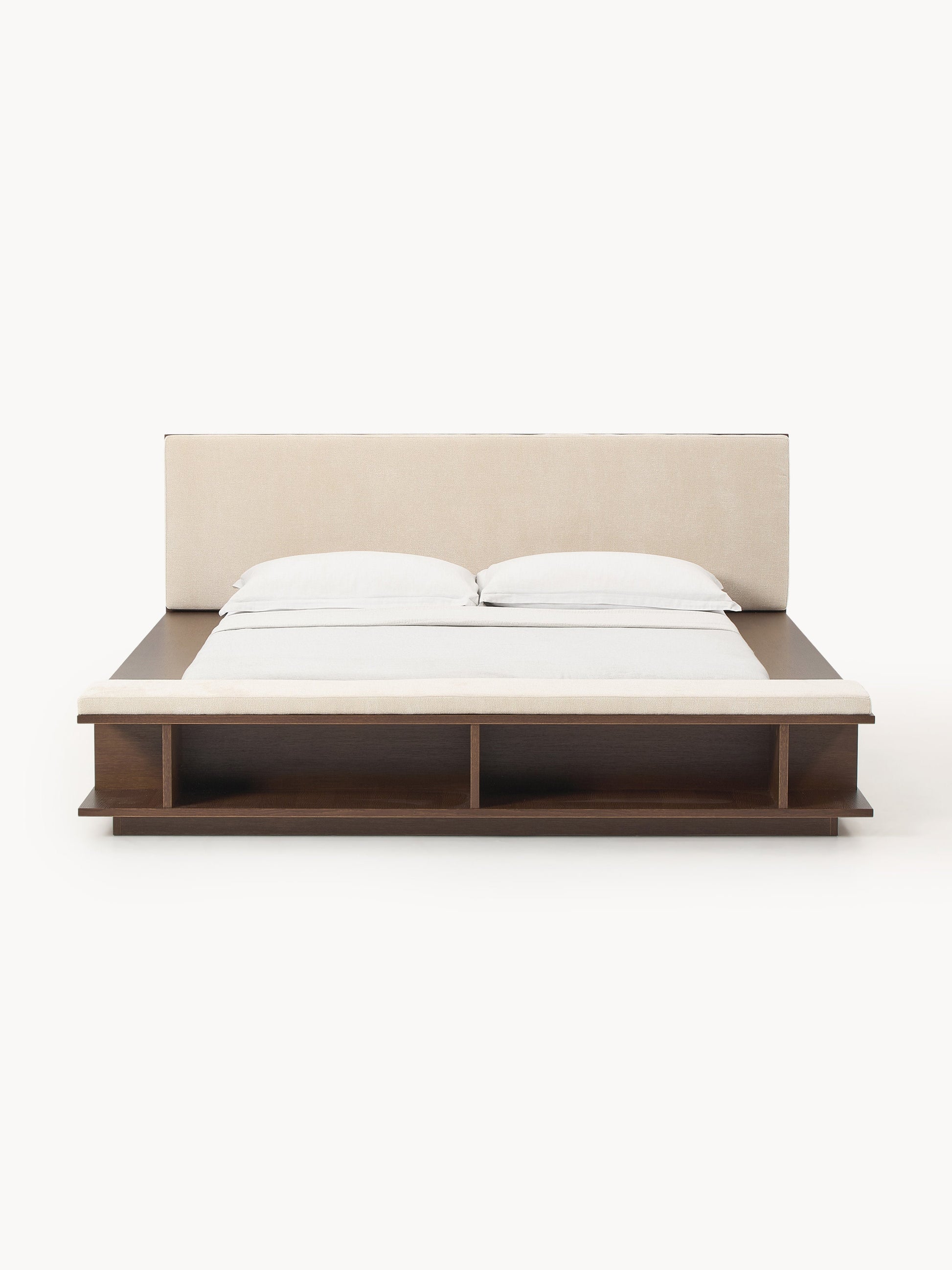 Clark Wood Bed Frame with Bench and Side Shelves