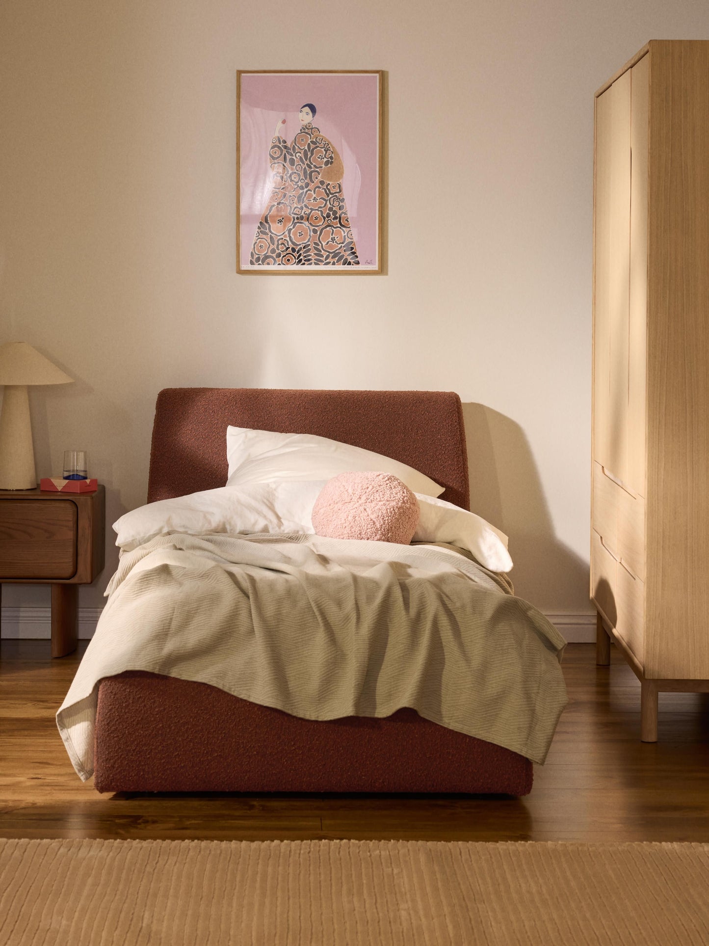 Cloud Single Bed with Storage, in Bouclé