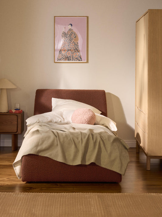 Cloud Single Bed with Storage, in Bouclé