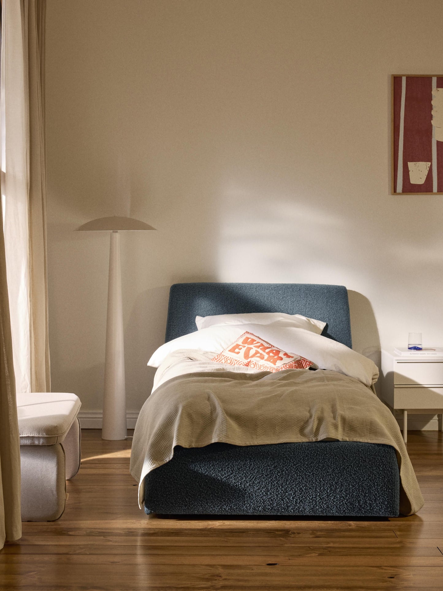 Cloud Single Bed with Storage, in Bouclé