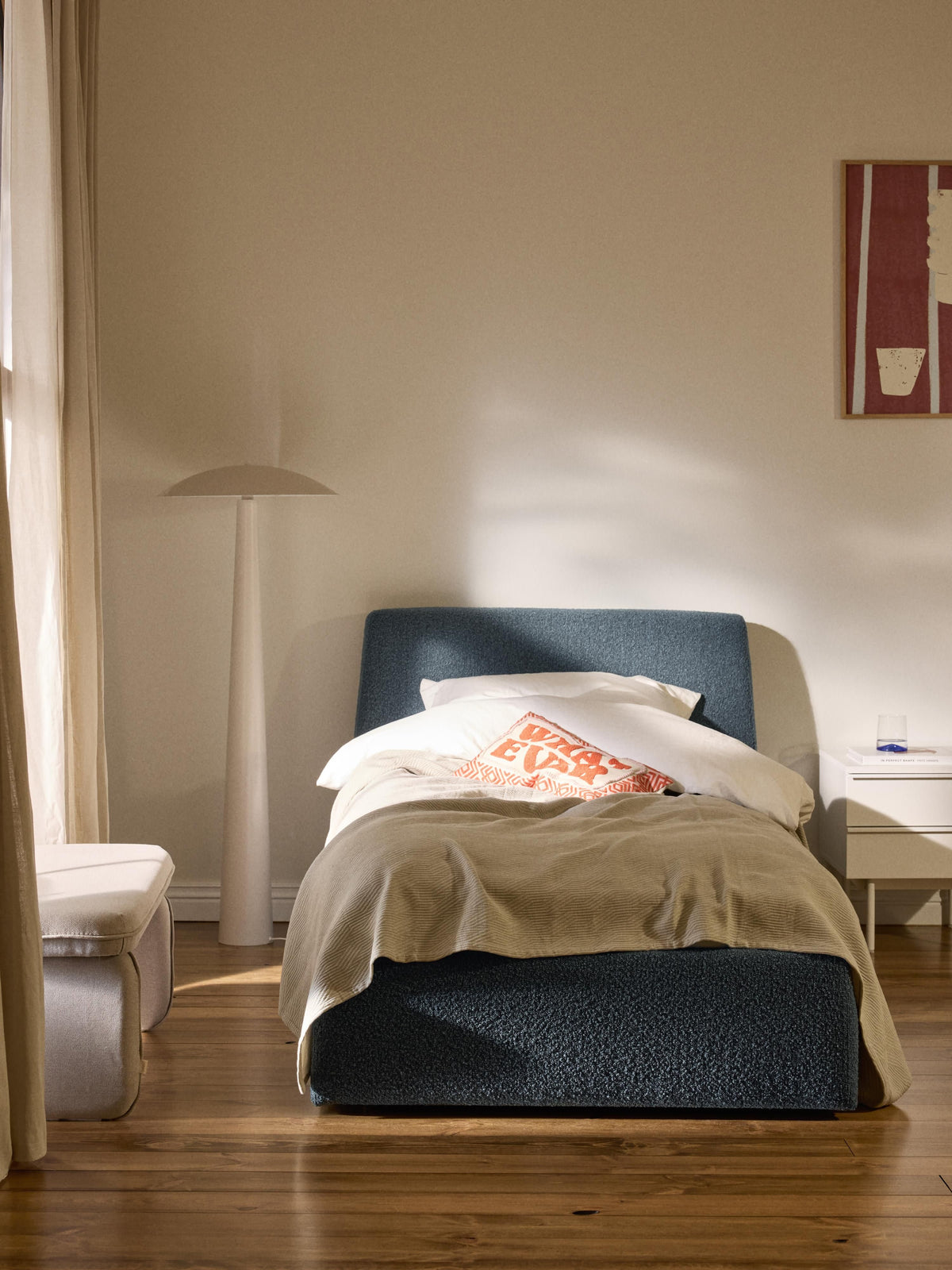 Cloud Single Bed with Storage, in Bouclé