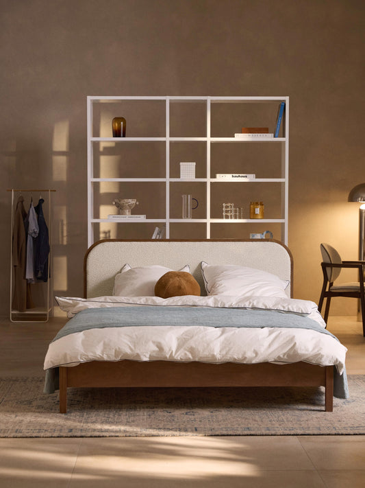 Jones Wood Bed with Bouclé Headboard