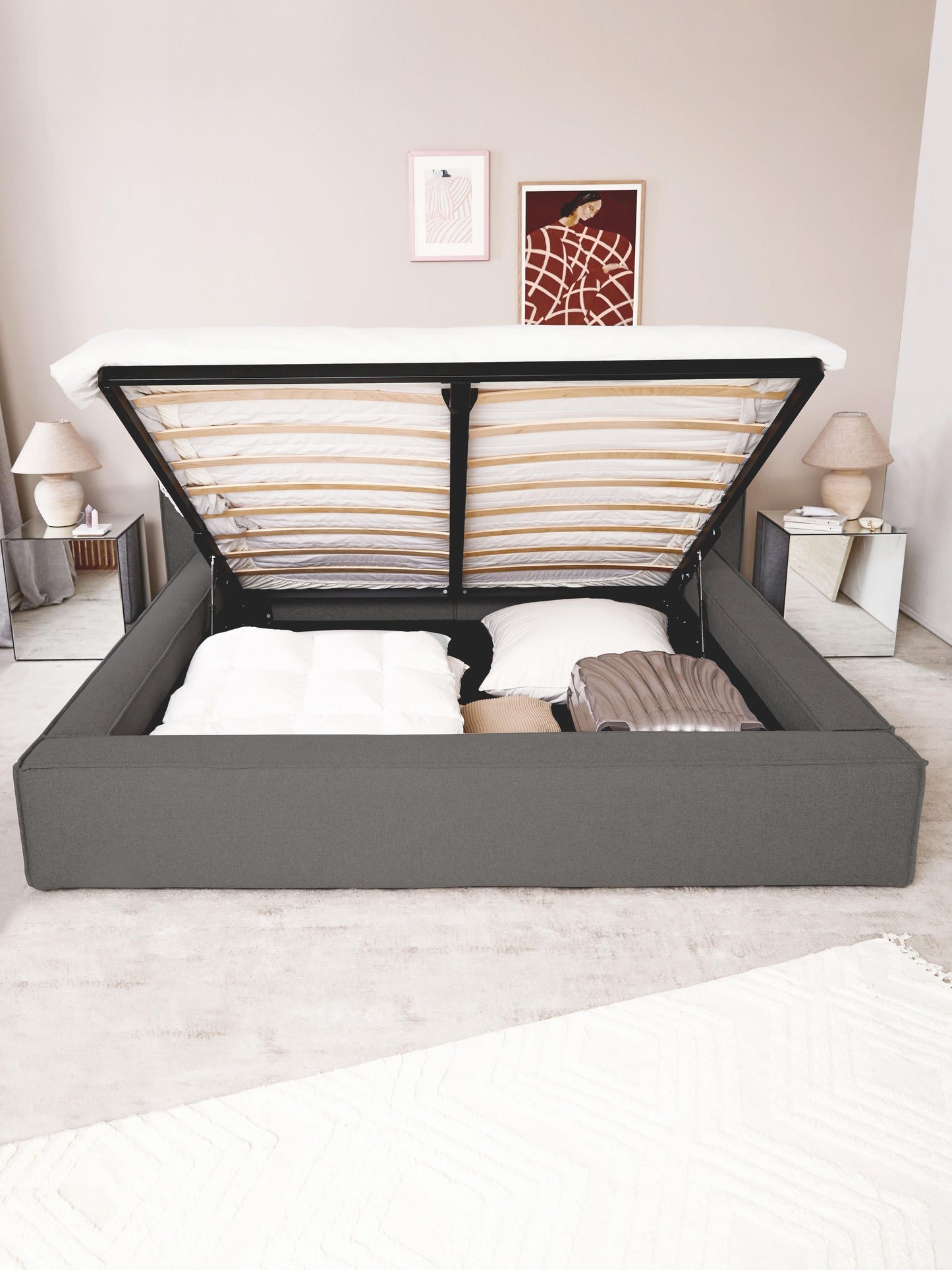 Lennon Bed Frame with Storage, Upholstered