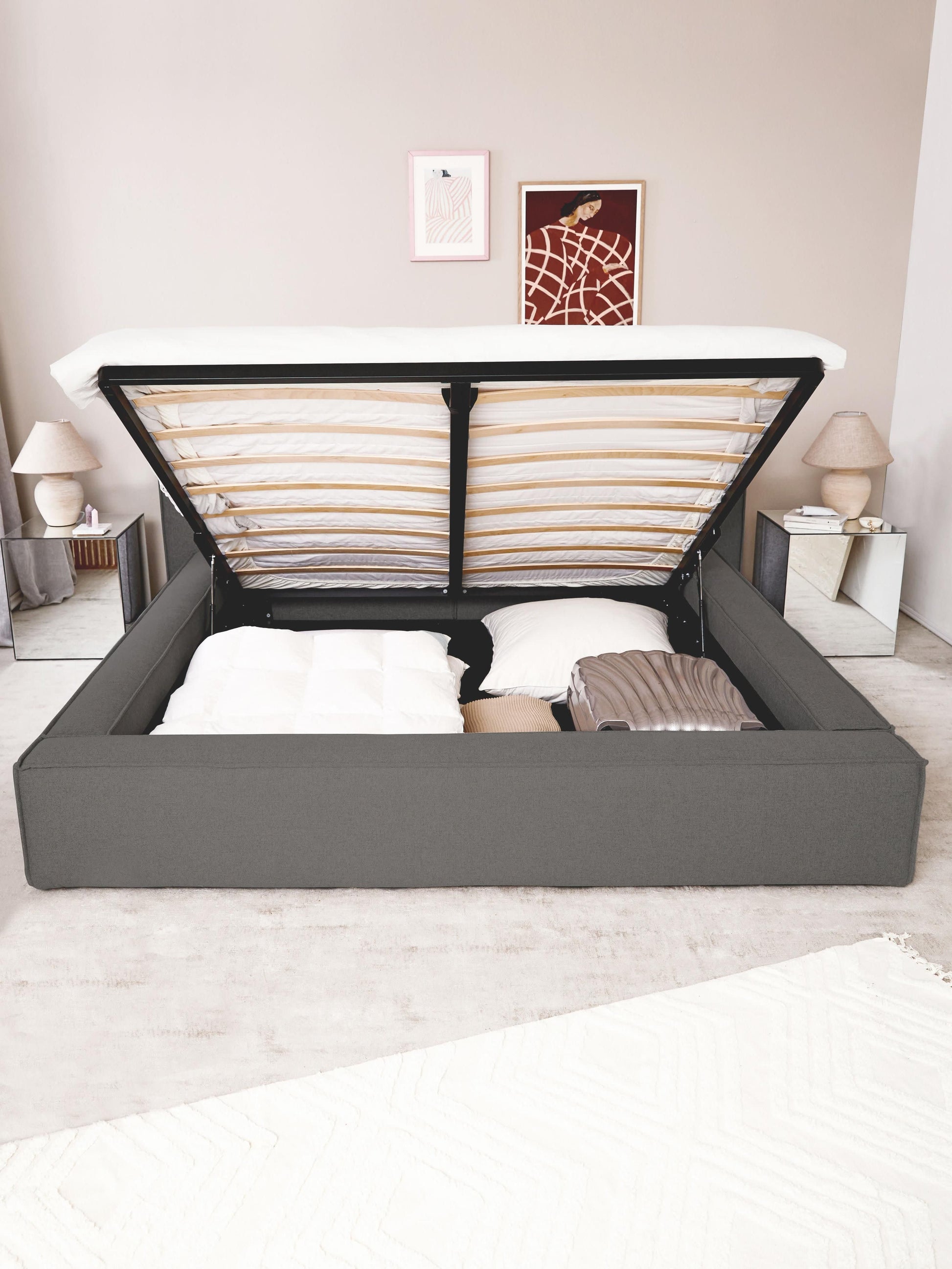 Lennon Bed Frame with Storage, Upholstered