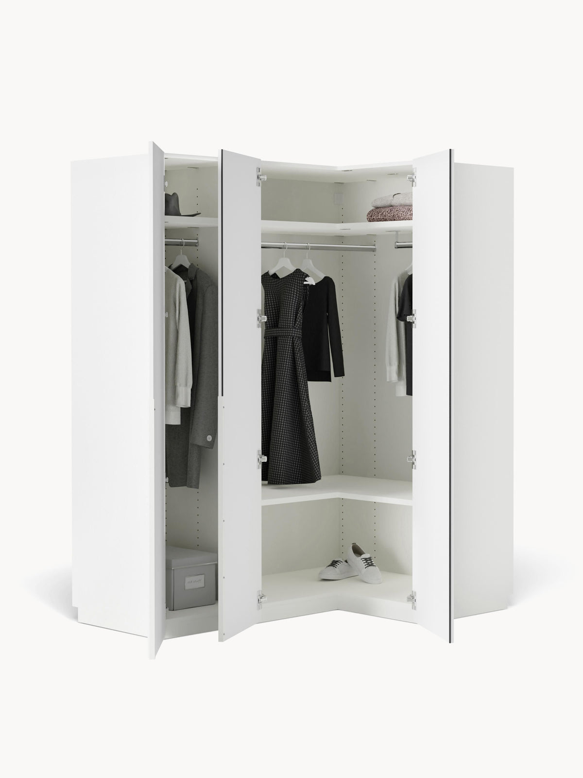 Leon Corner Wardrobe, Modular, in Various Sizes, 165 cm Wide