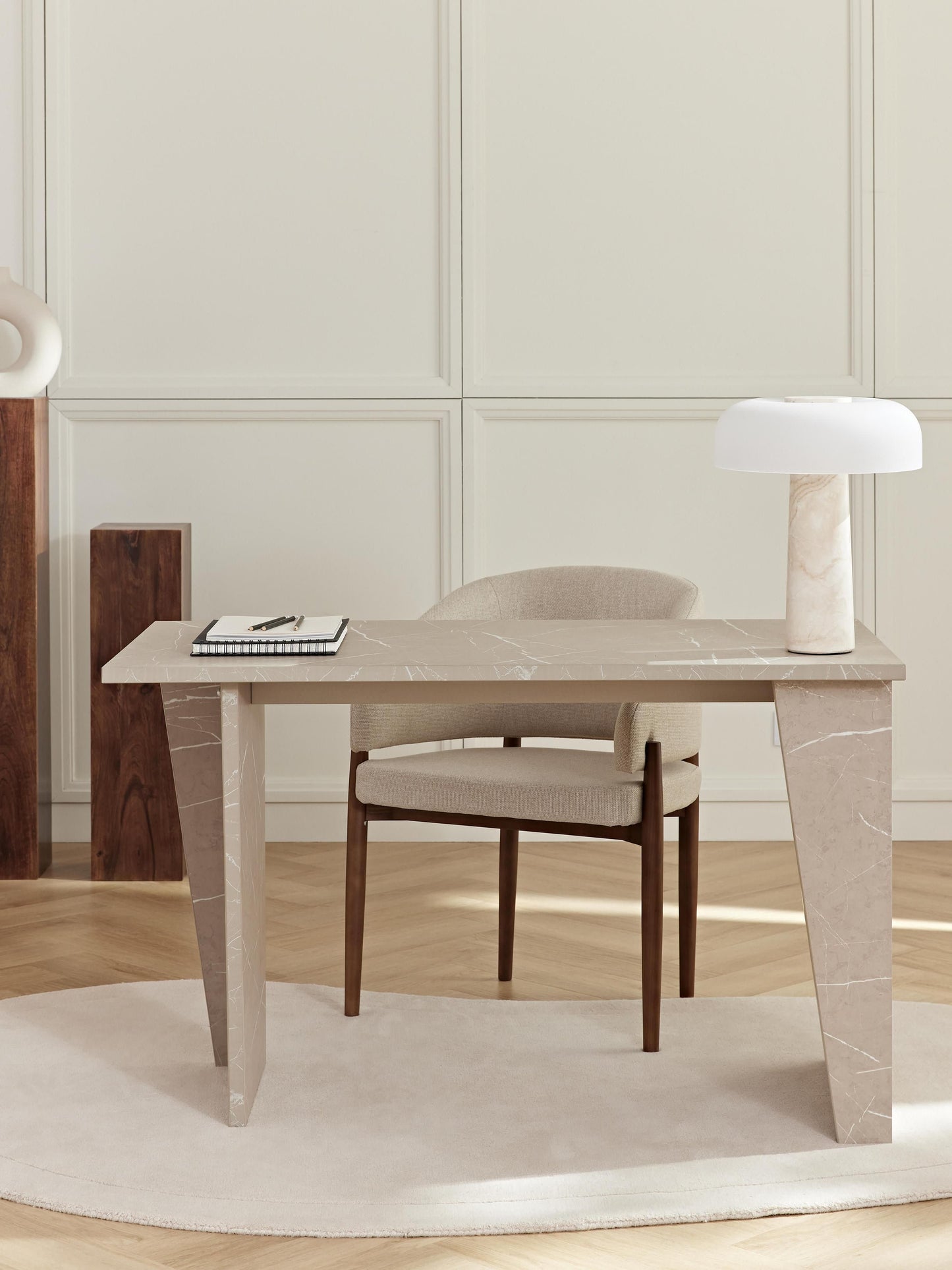 Liam Desk with Surface in Travertine Look