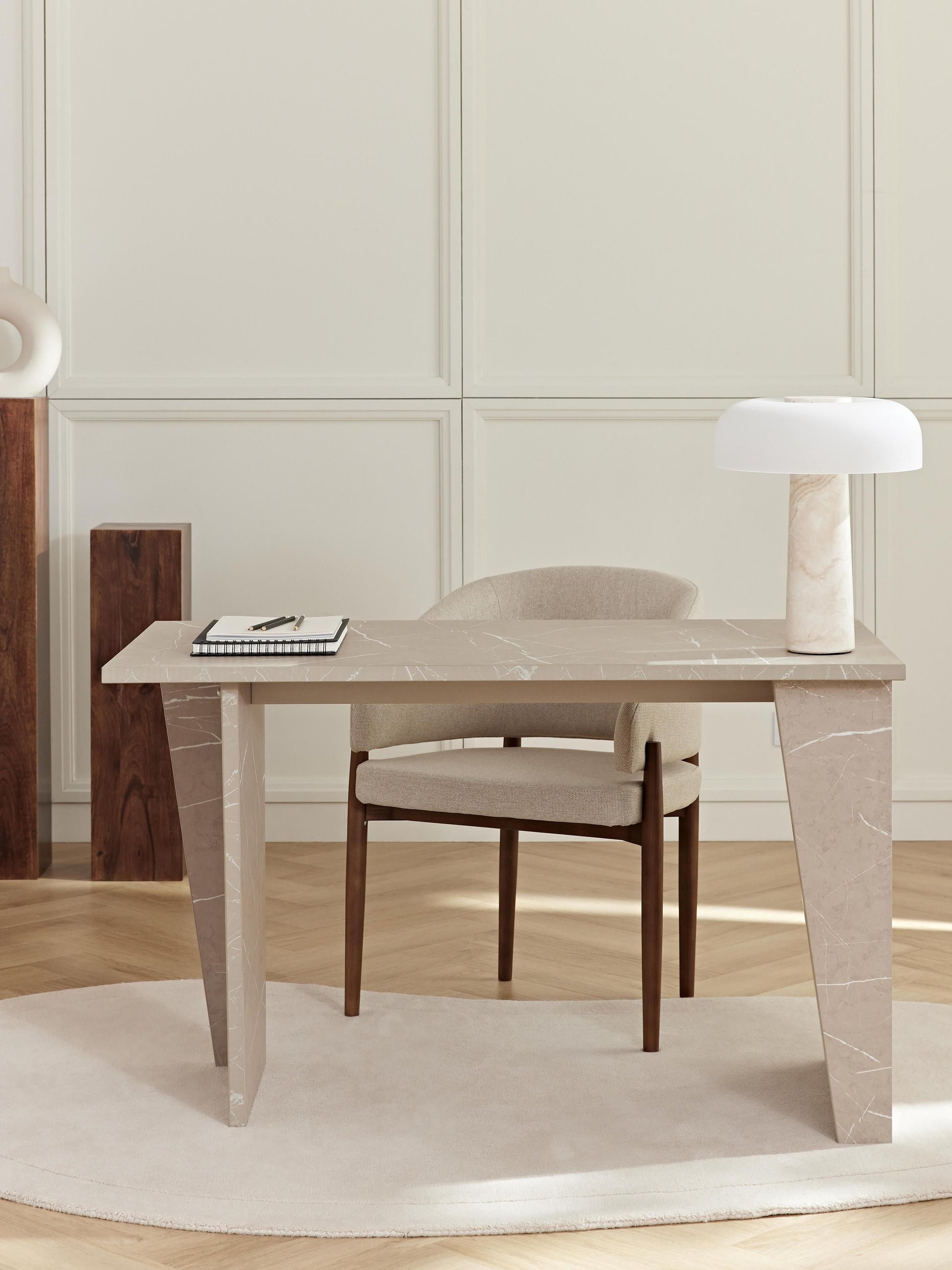 Liam Desk with Surface in Travertine Look