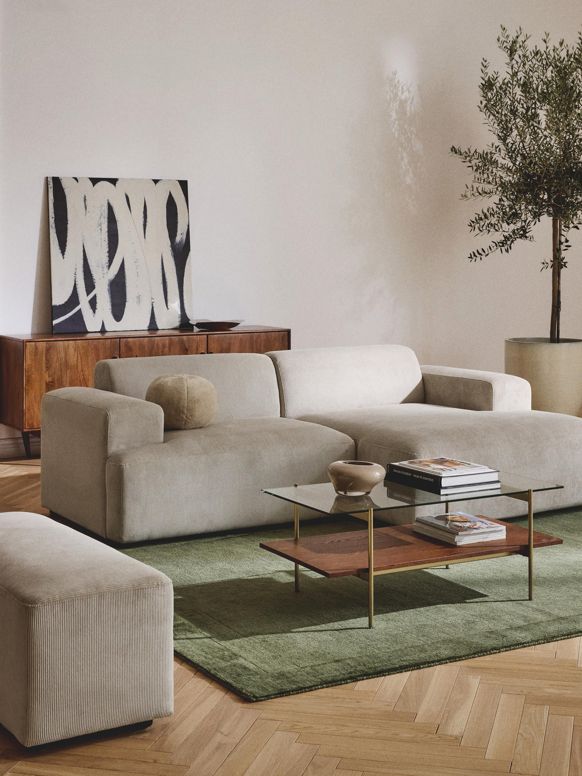 Melva Corduroy Corner Settee (3-Seater)