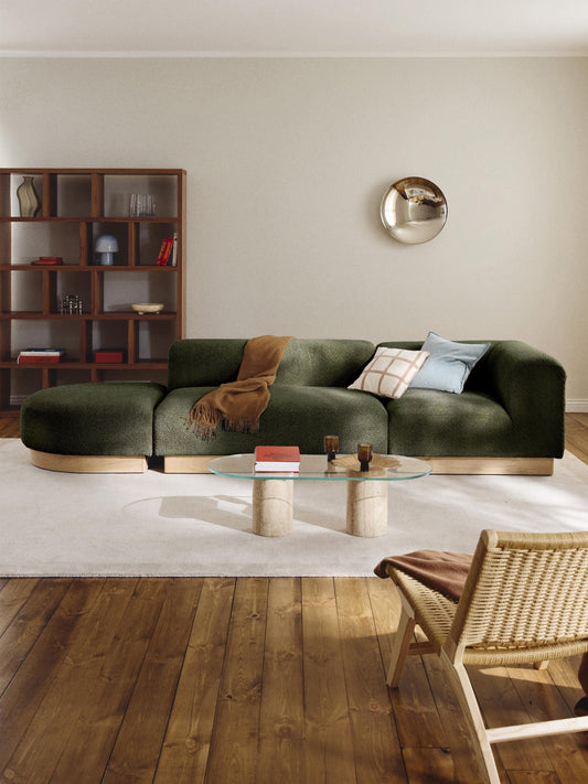 Natalie Teddy Bouclé Ottoman, Modular, with Stool (Left/Right)