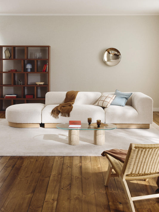 Natalie Teddy Bouclé Ottoman, Modular, with Stool (Left/Right)
