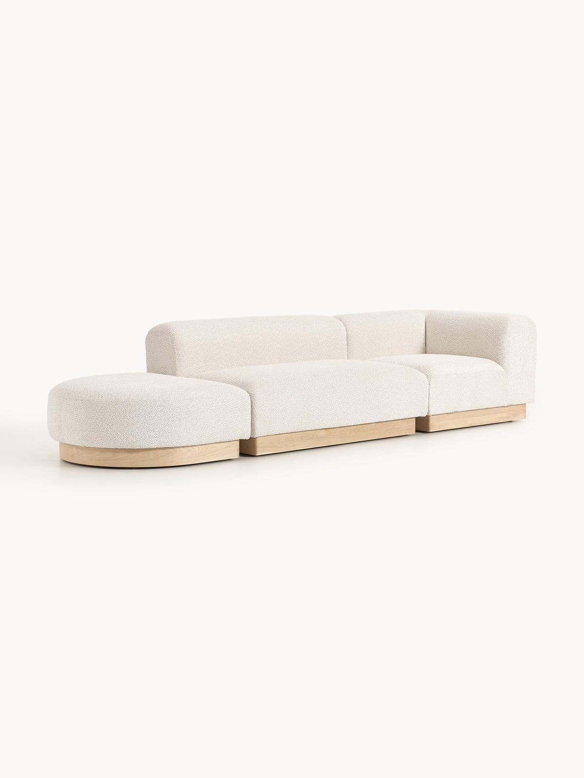 Natalie Teddy Bouclé Ottoman, Modular, with Stool (Left/Right)