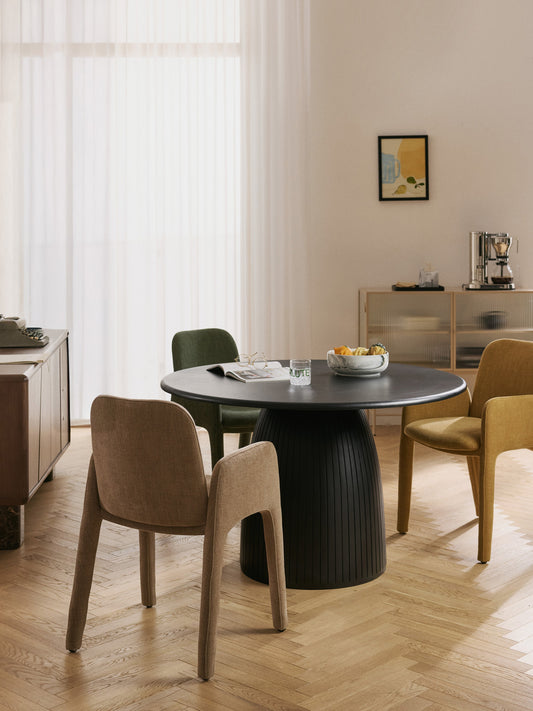 Nelly Dining Table, Round, with Fluted Texture, in Various Sizes