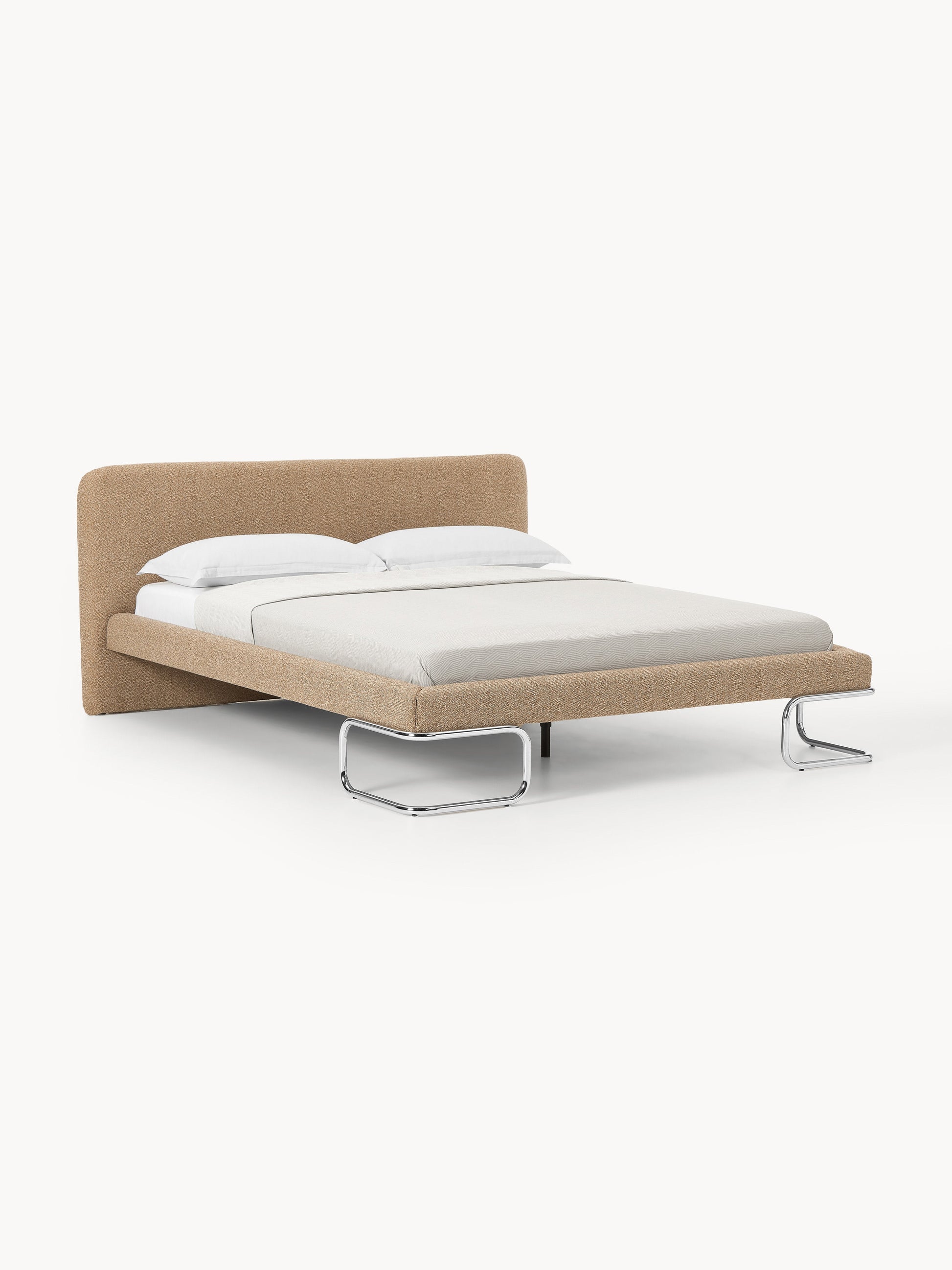 Olina Upholstered Bed with Bouclé Cover and Metal Legs