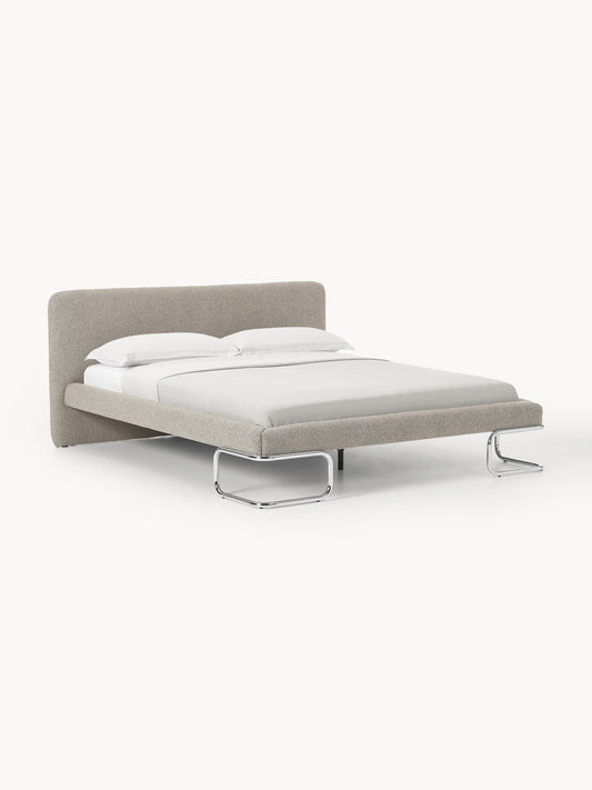 Olina Upholstered Bed with Bouclé Cover and Metal Legs