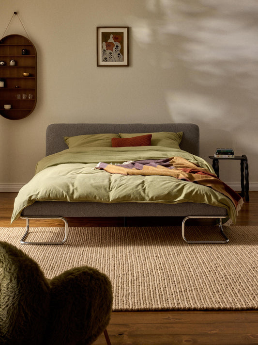 Olina Upholstered Bed with Bouclé Cover and Metal Legs
