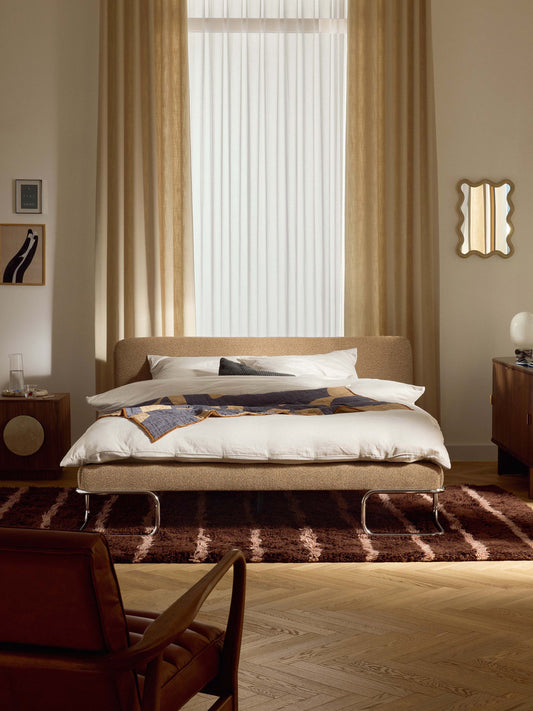 Olina Upholstered Bed with Bouclé Cover and Metal Legs