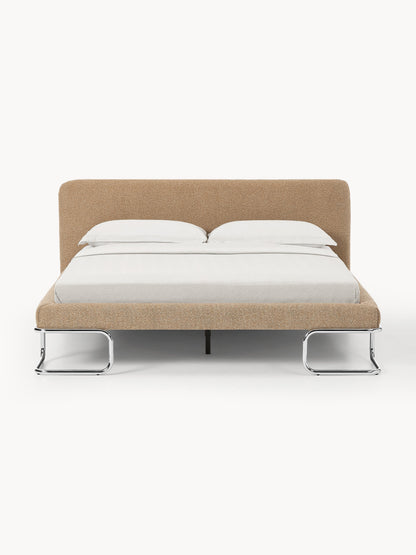 Olina Upholstered Bed with Bouclé Cover and Metal Legs