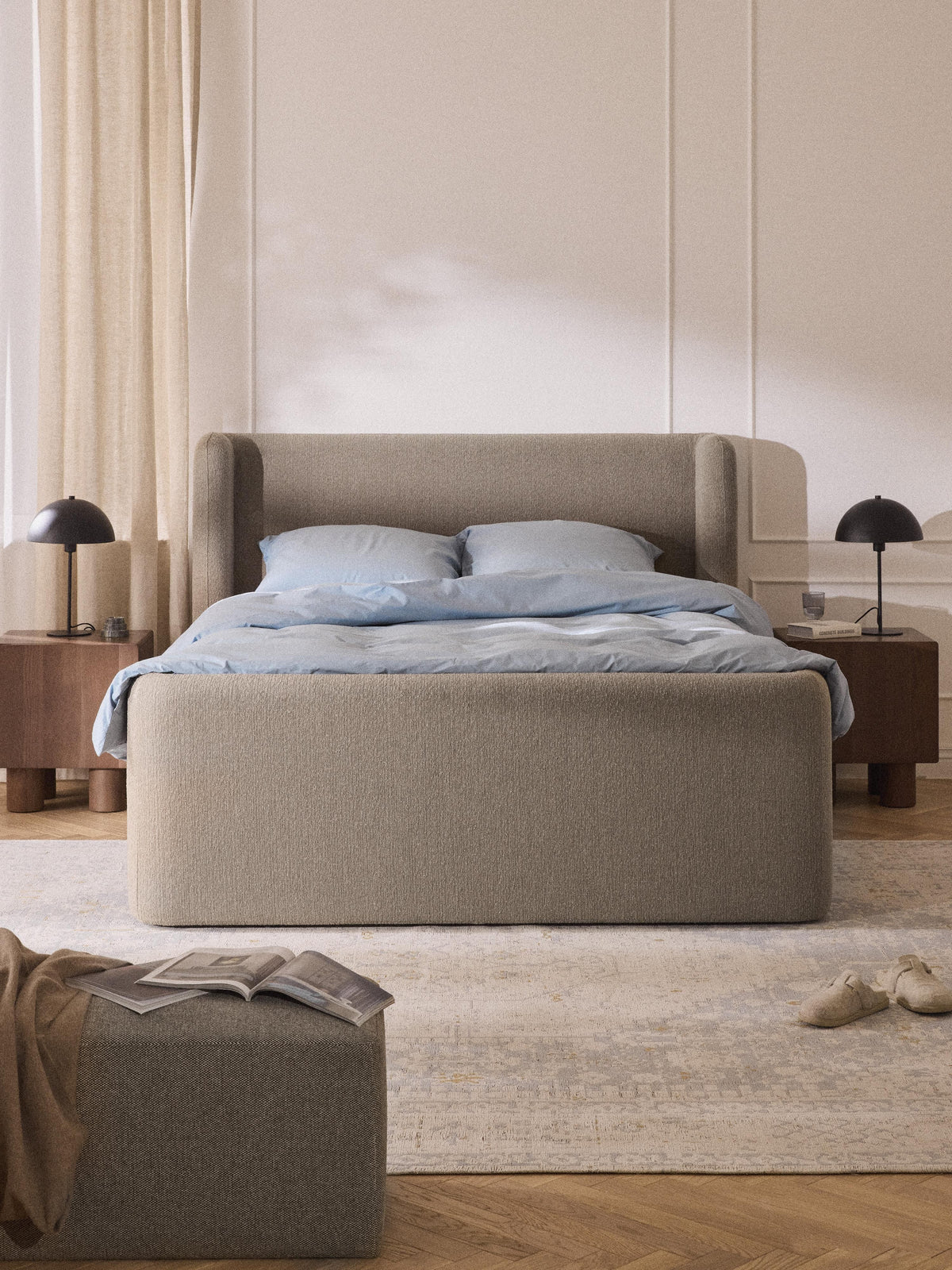 Perla Bouclé Box Spring Bed Frame with Storage