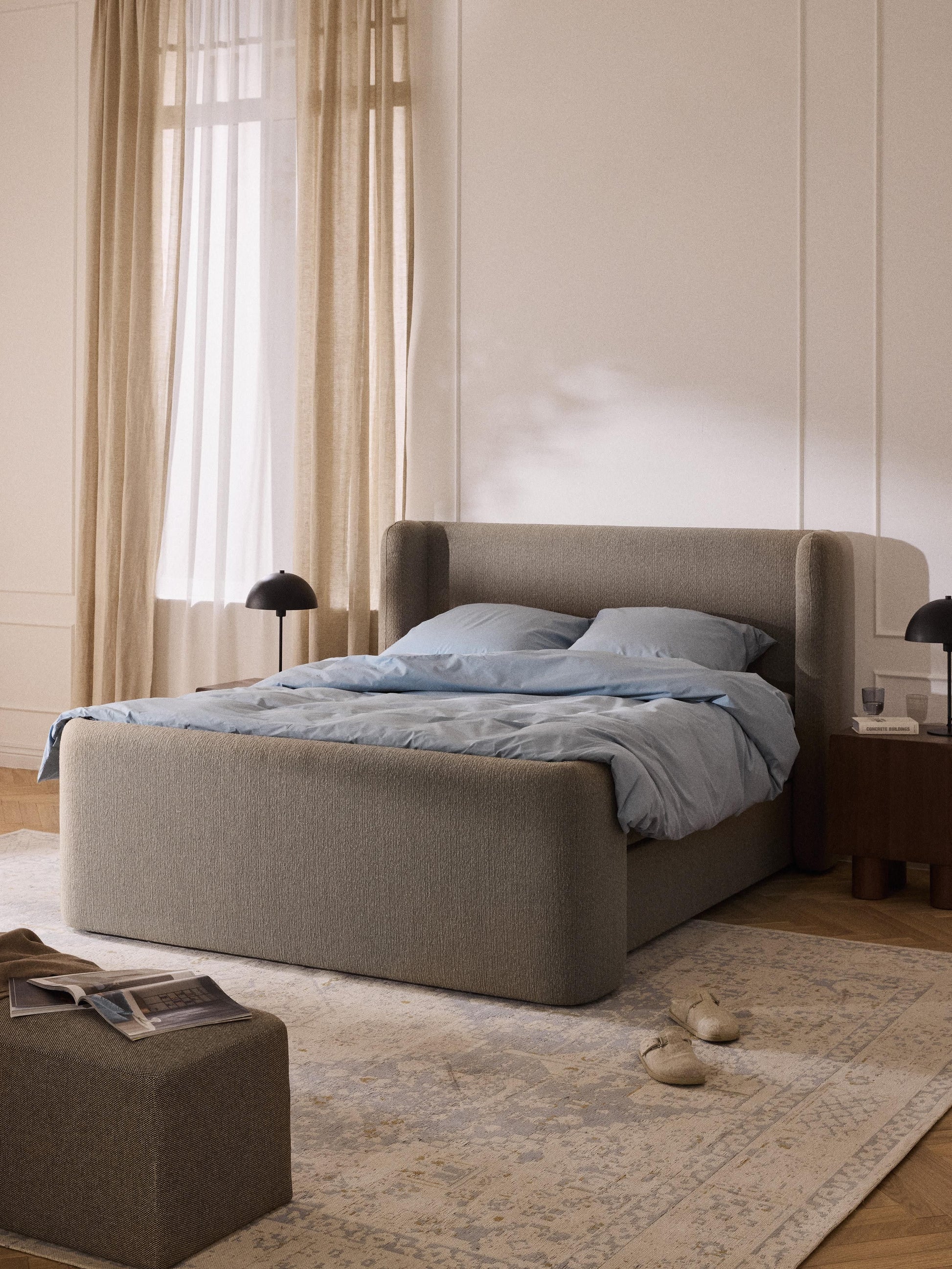 Perla Box Spring Bed Frame in Bouclé