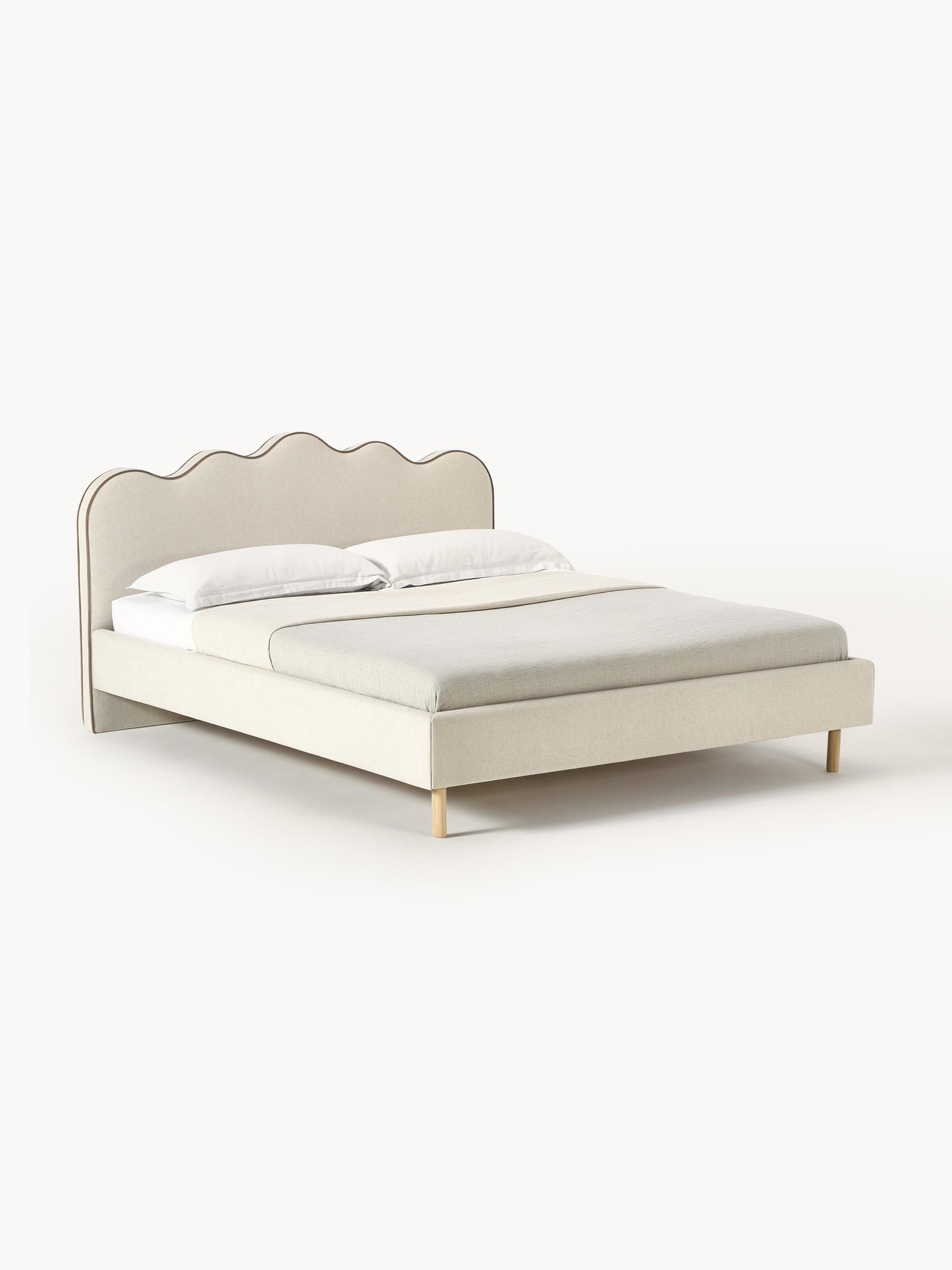 Romy Bed Frame with Wavy Headboard, Upholstered