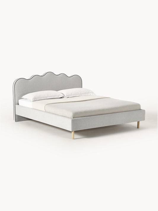 Romy Bed Frame with Wavy Headboard, Upholstered