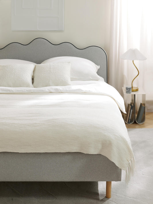 Romy Bed Frame with Wavy Headboard, Upholstered
