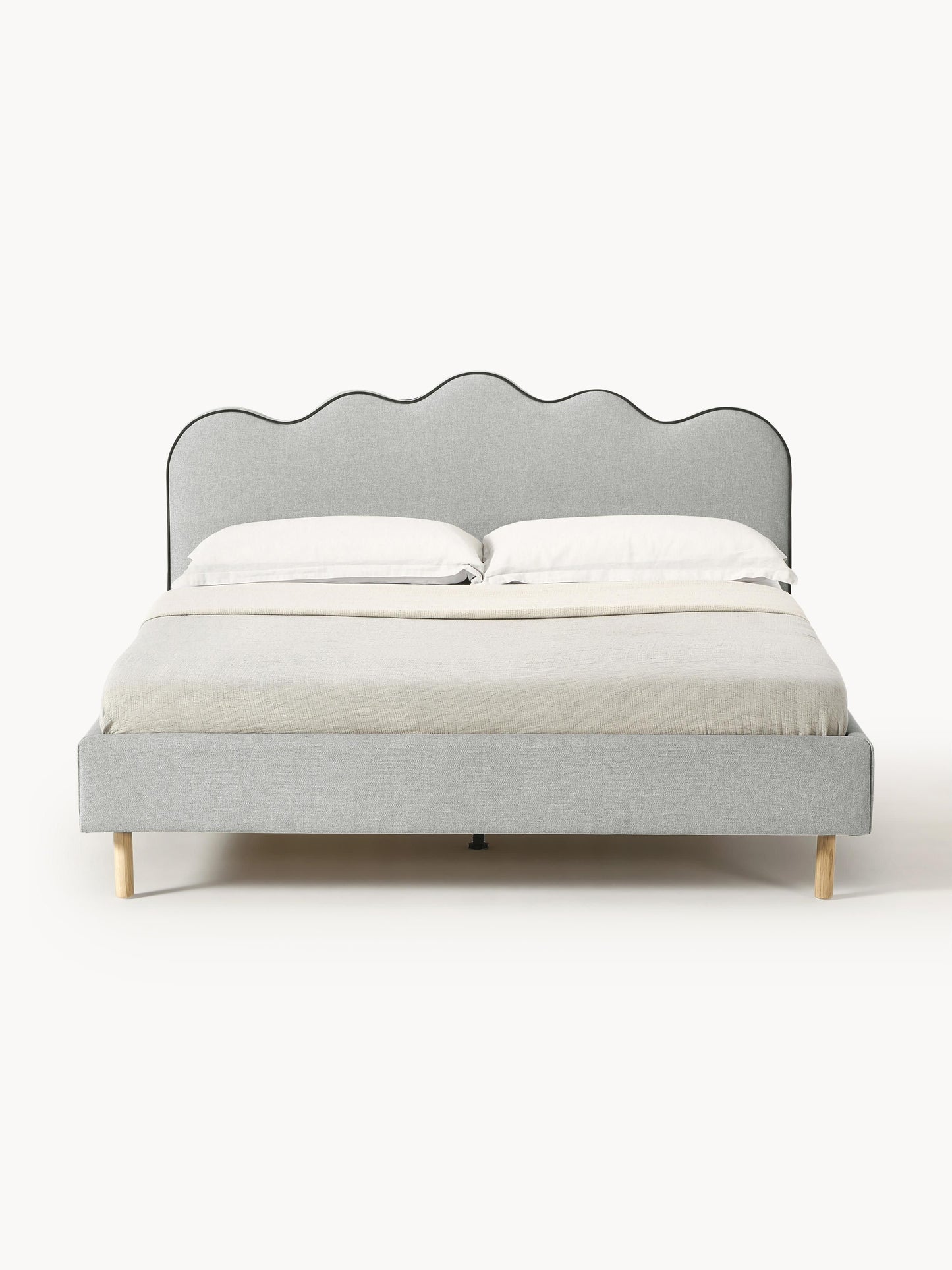 Romy Bed Frame with Wavy Headboard, Upholstered