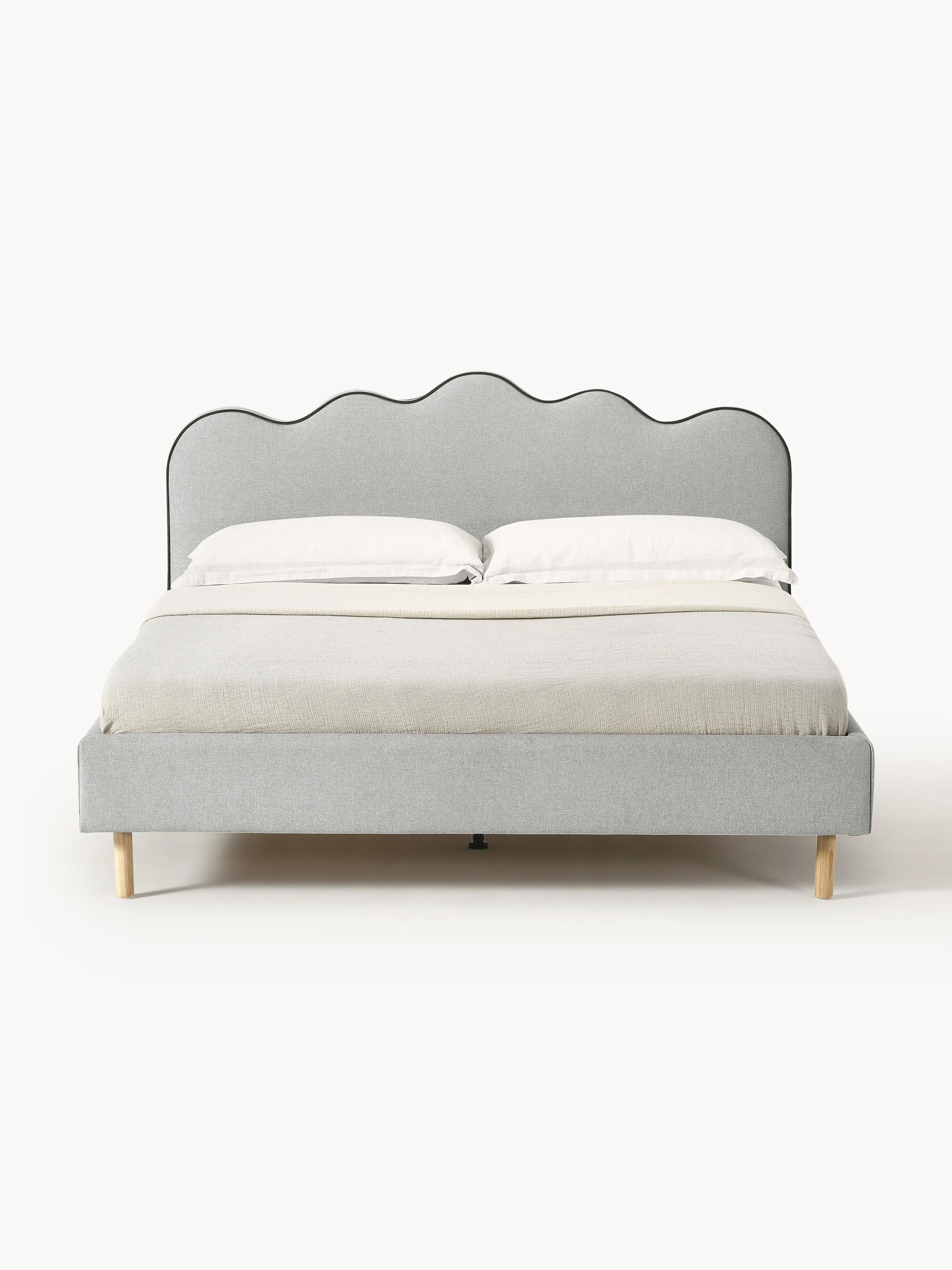 Romy Bed Frame with Wavy Headboard, Upholstered