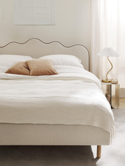 Romy Bed Frame with Wavy Headboard, Upholstered