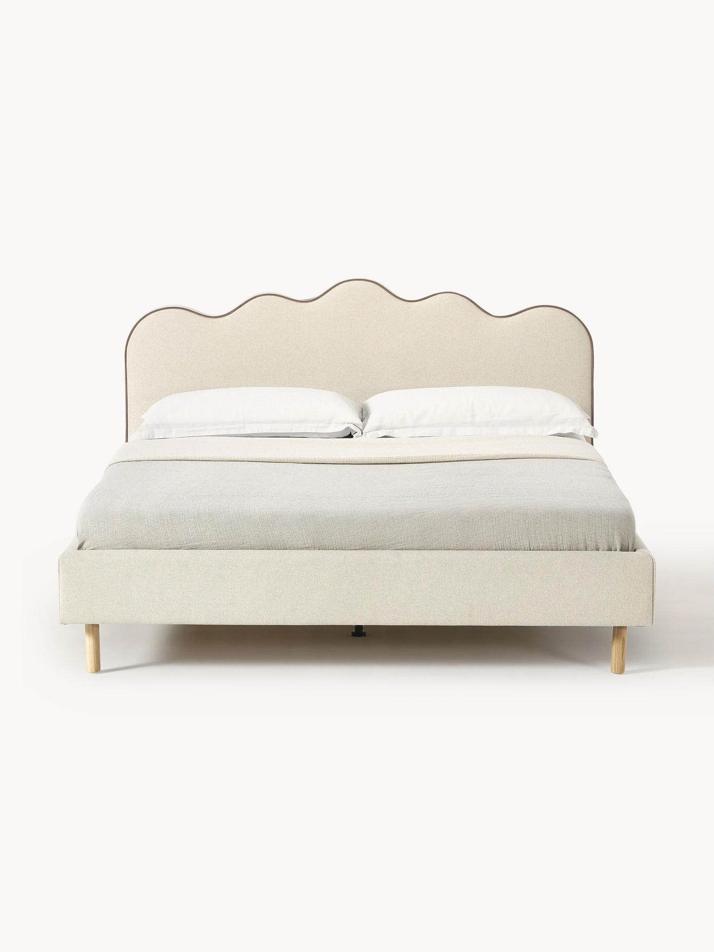 Romy Bed Frame with Wavy Headboard, Upholstered