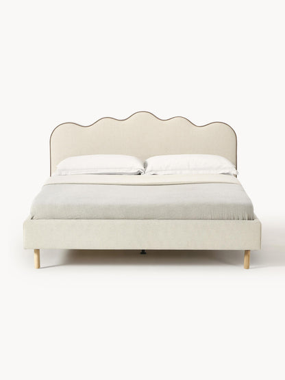 Romy Bed Frame with Wavy Headboard, Upholstered