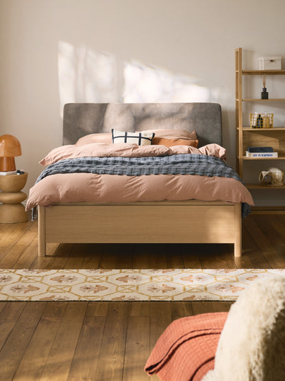 Santiago Wood Bed with Upholstered Headboard and Drawers