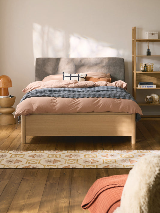 Santiago Wood Bed with Upholstered Headboard and Drawers
