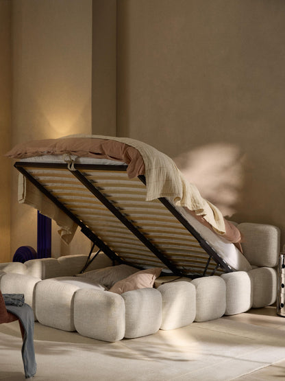 Tayla Upholstered Bed with Bouclé Cover and Storage